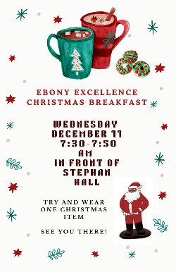 HUskies come early through the Gardena Gate and join us in front of Stephan Hall for a Christmas Breakfast.